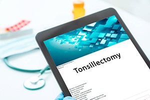 Tablet displaying tonsillectomy information