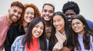 Group of ethnically diverse young adult friends